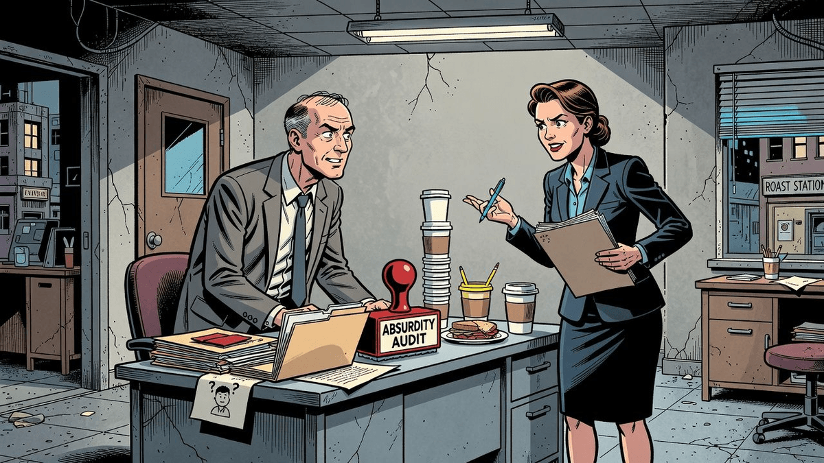 Absurdity Audit: Debating Habeas Suspension for Immigrants — Politics satirical illustration · SPICY tier · Roast Station editorial