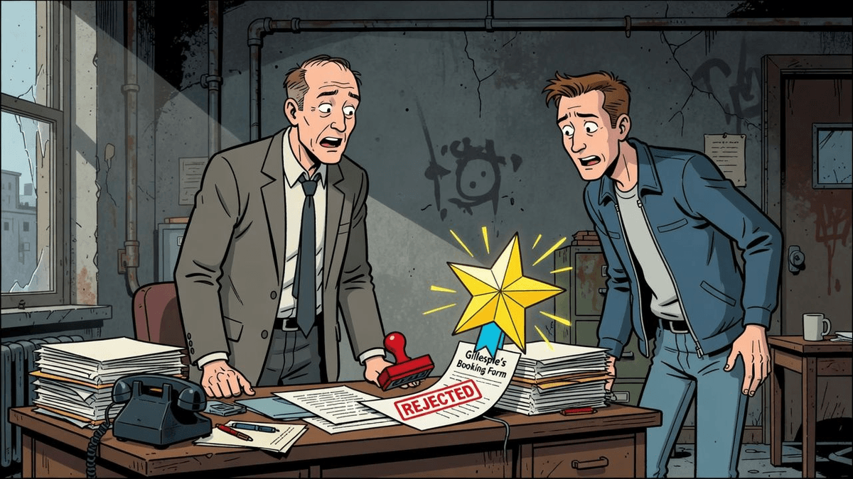 Absurdity Audit Flags Carter's Gillespie Booking as Peak Flex — Politics satirical illustration · SPICY tier · Roast Station editorial