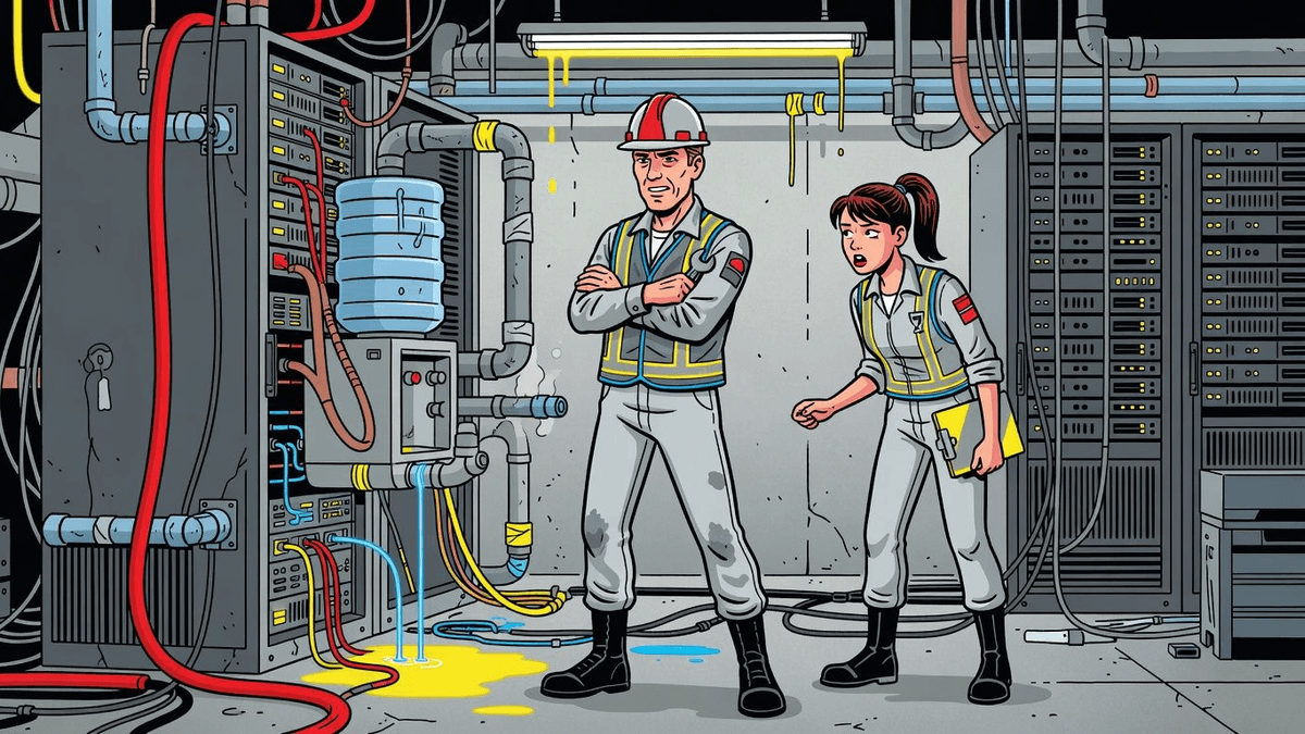 Absurdity Audit: Hyperscalers Finally Tackle Their Water Mess — Tech satirical illustration by Roast Station