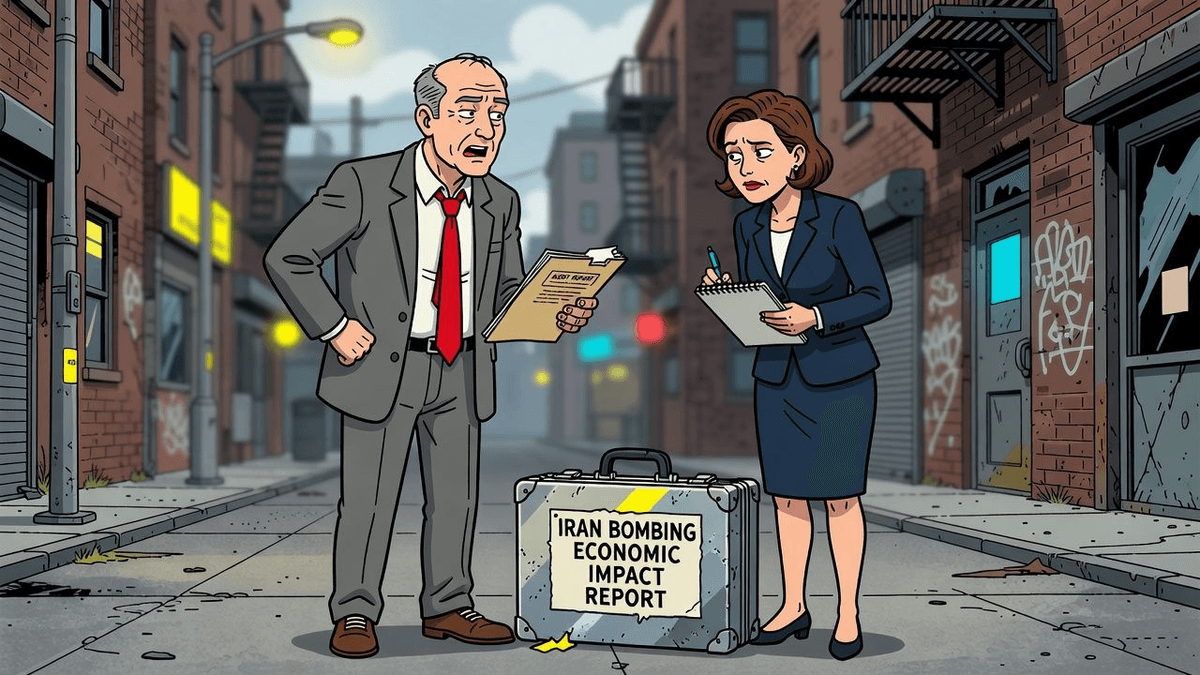 Absurdity Audit: Iran Bombing Permanently Altered Global Economy — World satirical illustration · SPICY tier · Roast Station editorial