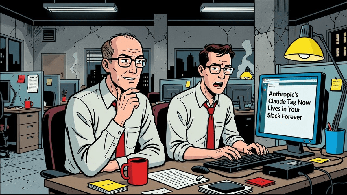 Anthropic’s Claude Tag Now Lives in Your Slack Forever — Tech satirical illustration · SPICY tier · Roast Station editorial