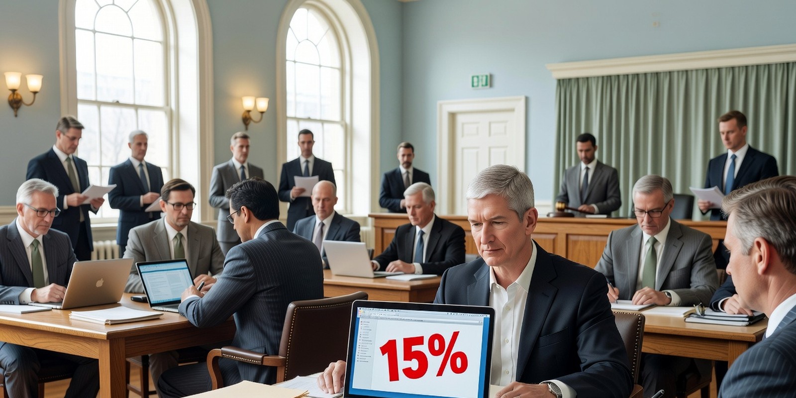 Apple Asked for 15 Percent of Web Purchases — Tech satirical illustration · SPICY tier · Roast Station editorial