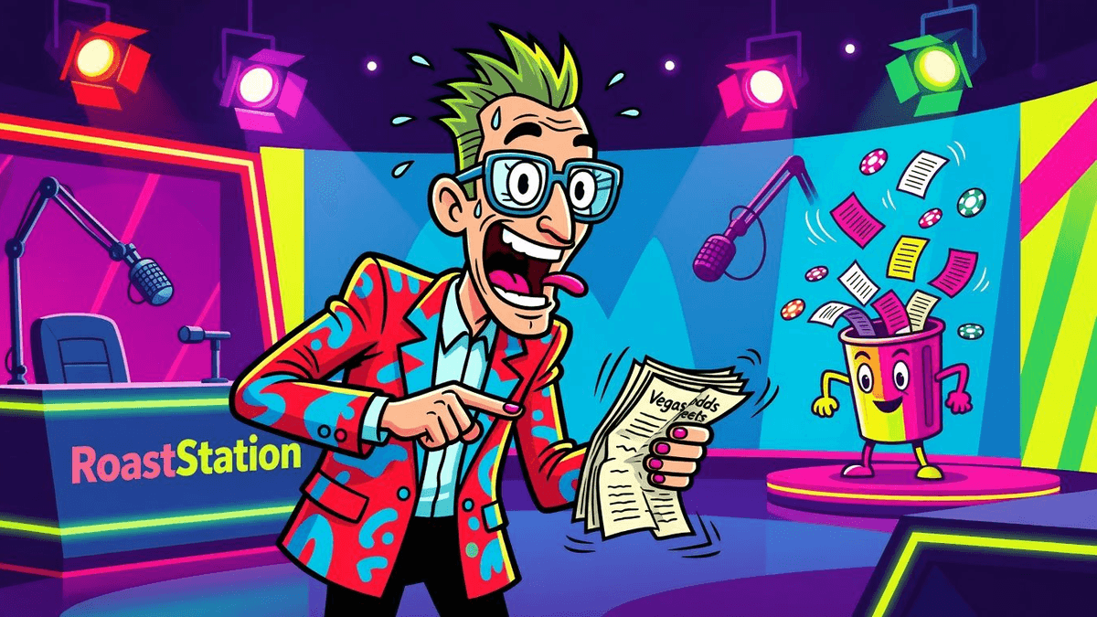 Bleacher Report's 'News': Straight-Up Vegas Odds Dump — Sports satirical illustration · SPICY tier · Roast Station editorial