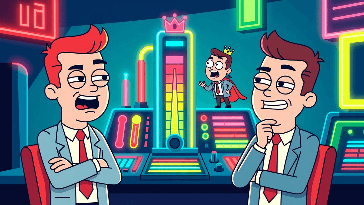 Blumhouse-Atomic Ego Meter Climbs to Industry Savior Mode — Entertainment satirical illustration · MEDIUM tier · Roast Station editorial
