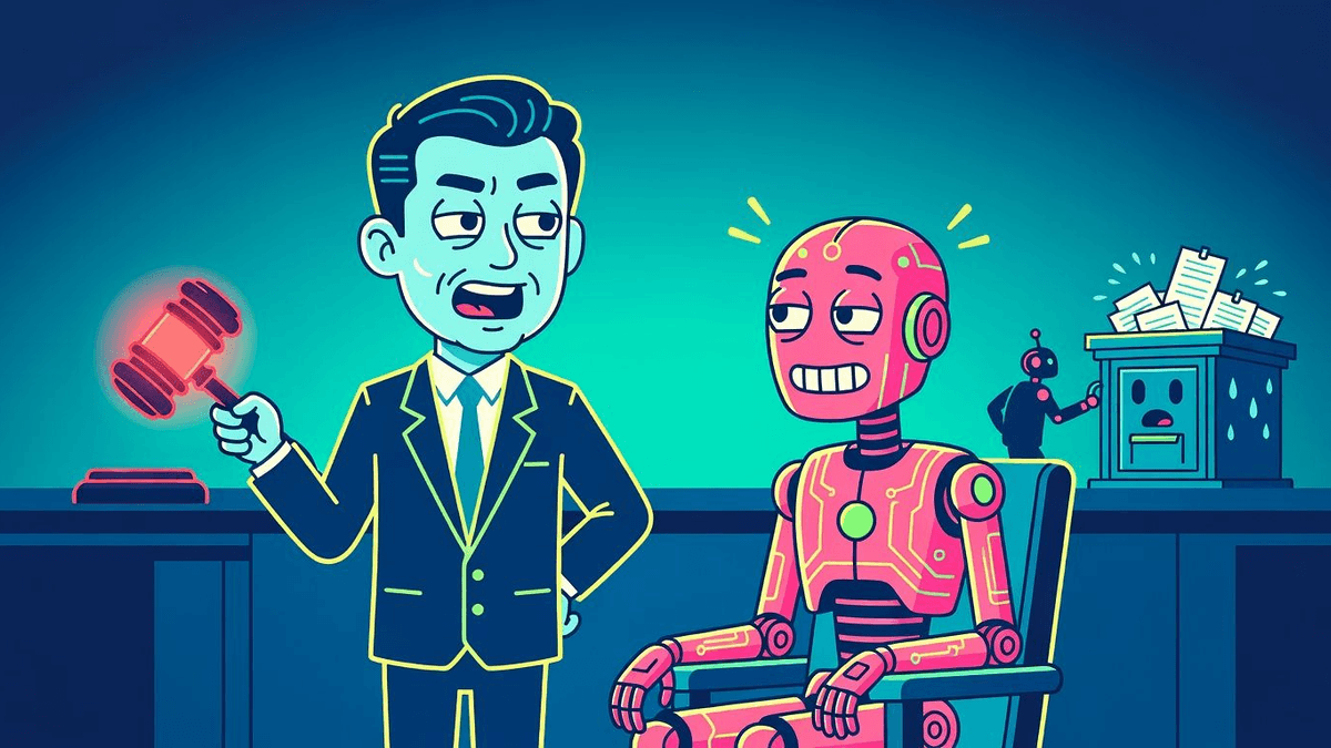 China Enlists Courts to Stop AI Job Displacement — Tech satirical illustration · MEDIUM tier · Roast Station editorial