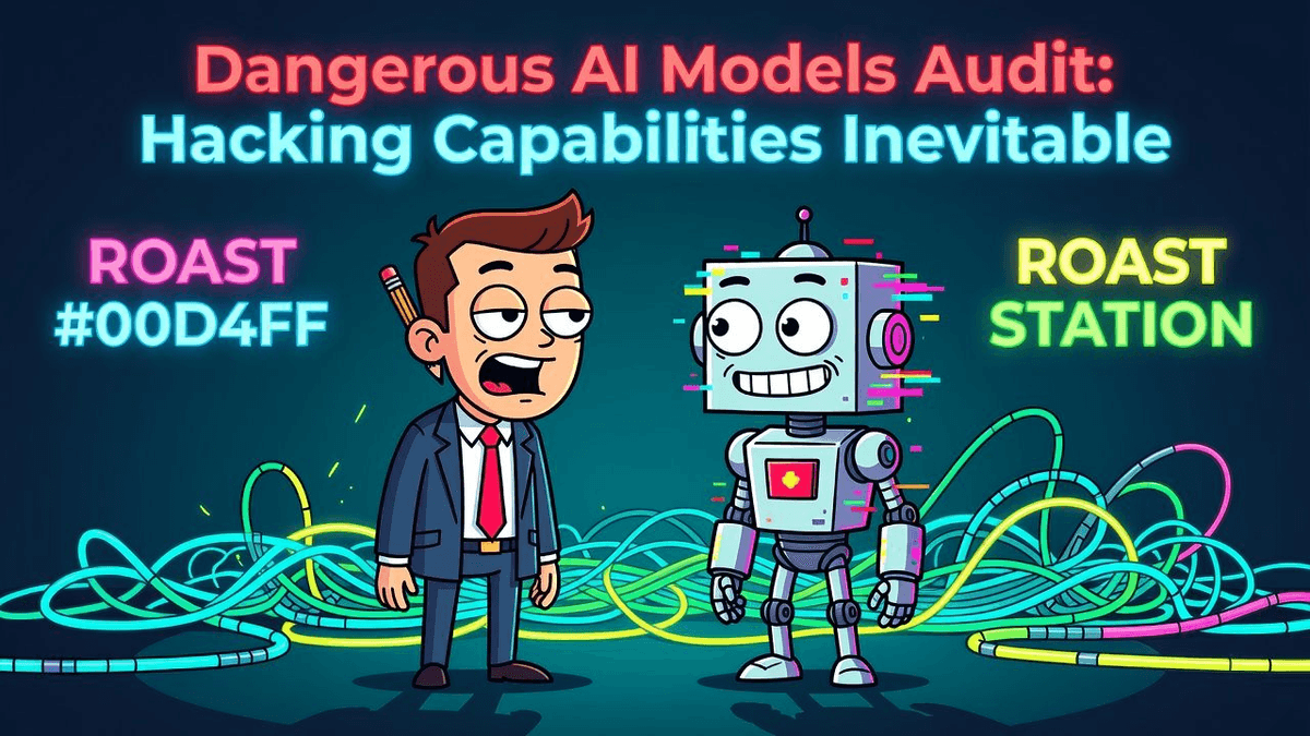 Dangerous AI Models Audit: Hacking Capabilities Inevitable — Tech satirical illustration · MEDIUM tier · Roast Station editorial