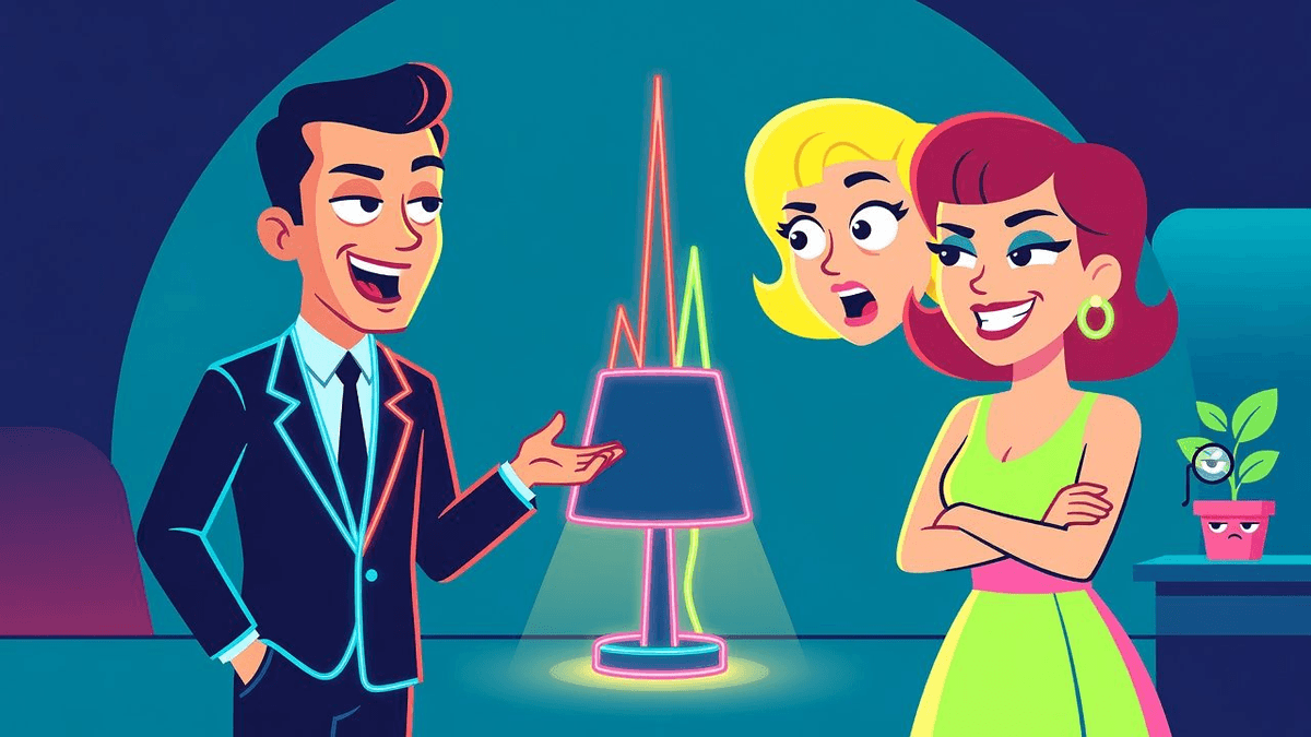 Ego Meter Spikes as Govee Pushes $60 Table Lamp — Tech satirical illustration · MEDIUM tier · Roast Station editorial