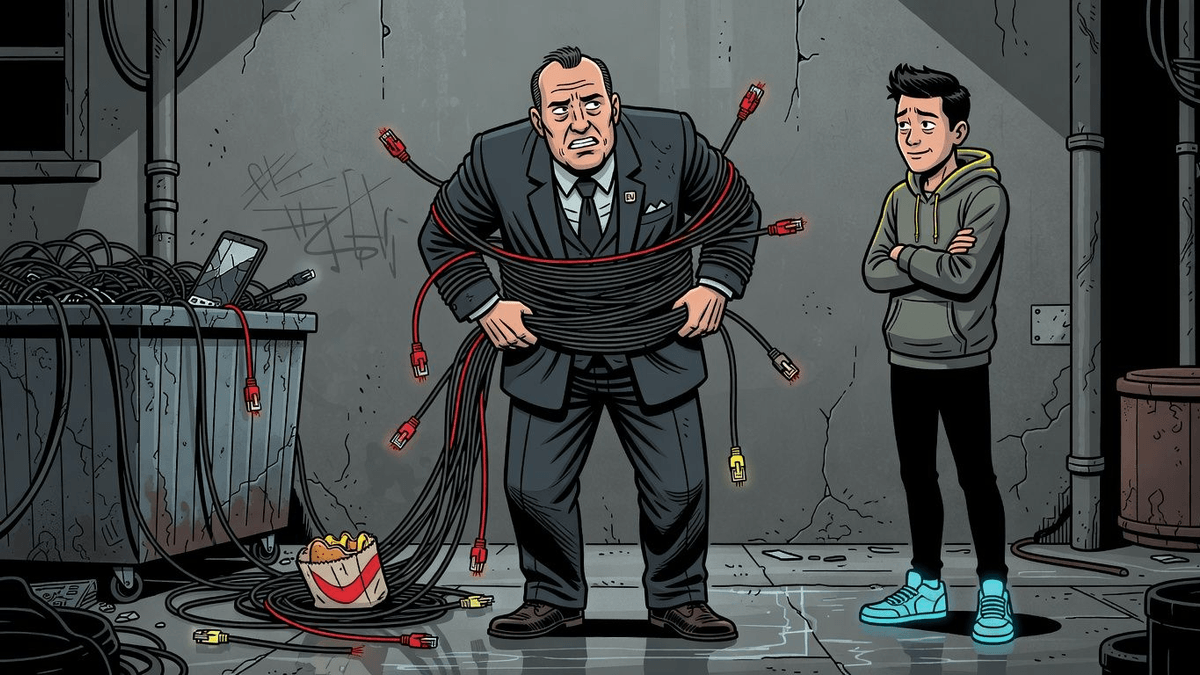 EU Plots Escape From American Tech, Forgets How Dependence Started — Tech satirical illustration · SPICY tier · Roast Station editorial