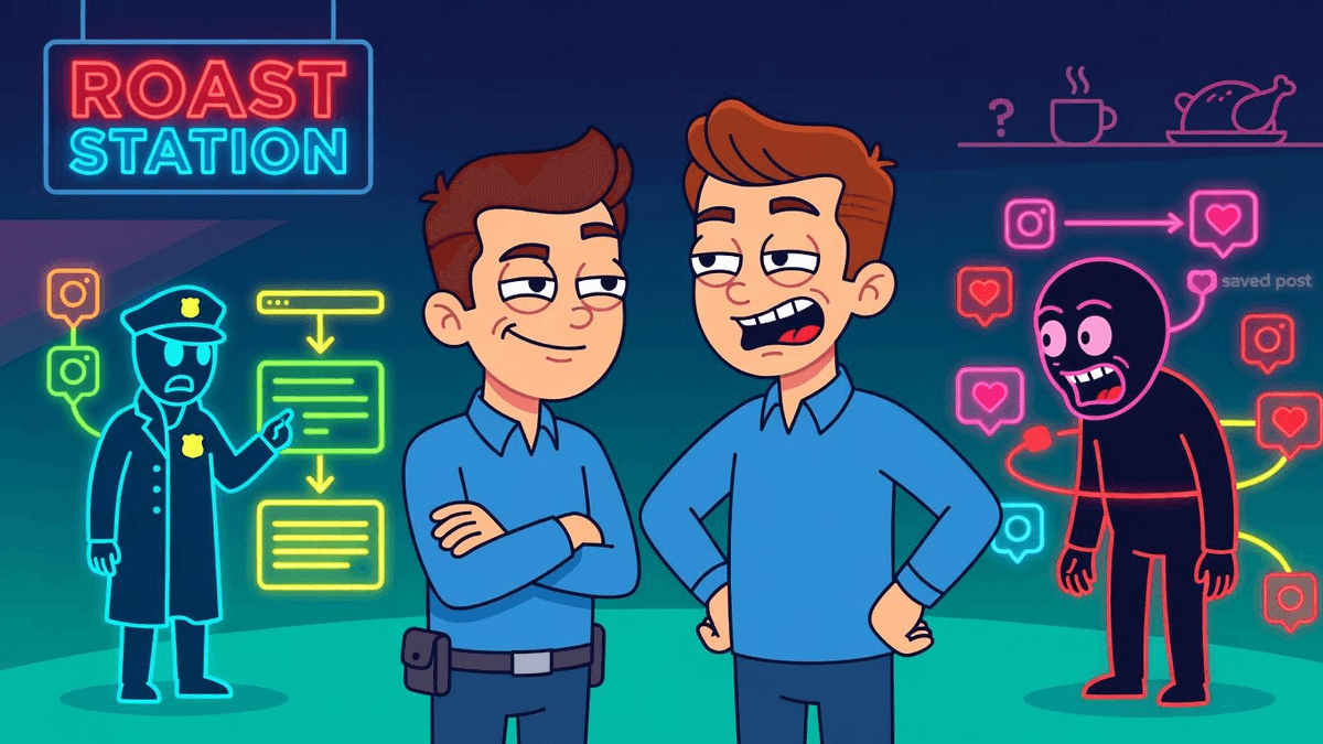 FBI Decodes How Instagram Saved Post Nabs AI Porn Creep — Tech satirical illustration · MEDIUM tier · Roast Station editorial
