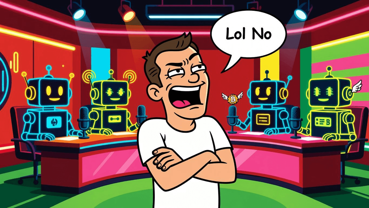 4 AIs Say BTC $250K, Claude Says 'Lol No' — Tech satirical illustration · SPICY tier · Roast Station editorial