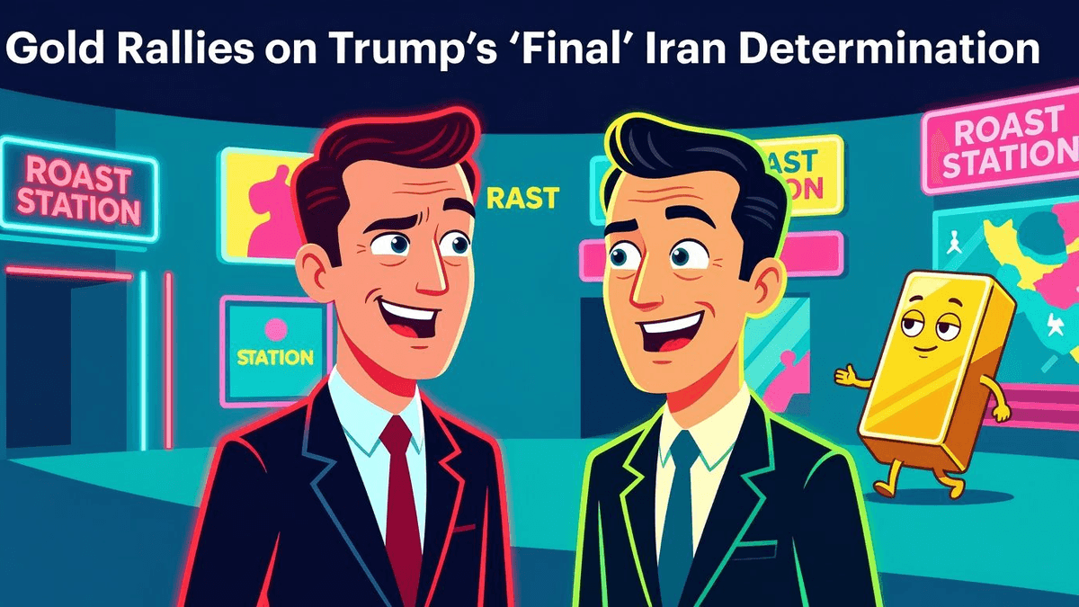 Gold Rallies on Trump's 'Final' Iran Determination — Finance satirical illustration · MEDIUM tier · Roast Station editorial