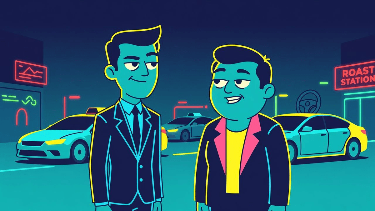 Go's Record IPO Funds Robotaxis to Dodge Driver Drought — Tech satirical illustration · MEDIUM tier · Roast Station editorial
