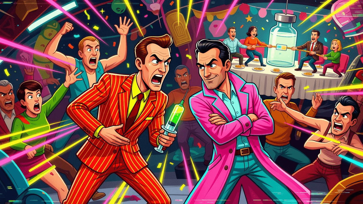Grifters, Cynics, True Believers: Vaccine History's Endless Family Feud — Culture satirical illustration by Roast Station
