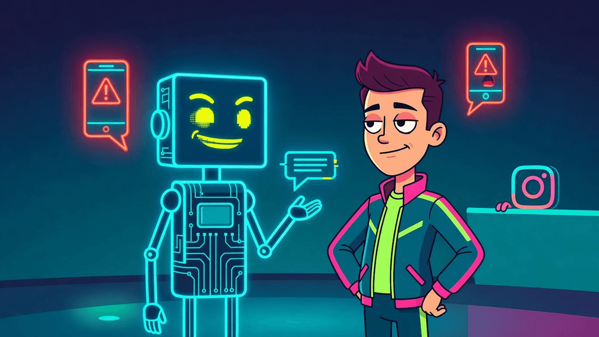 Instagram Alerts Victims After AI Chatbot Hands Accounts to Hackers — Tech satirical illustration · MEDIUM tier · Roast Station editorial
