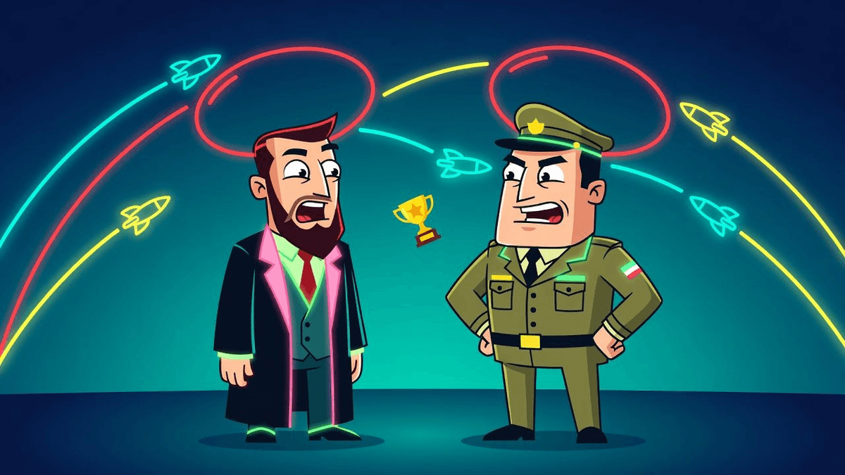 Iran and Israel's Missile Exchange Ends in Mutual Ego Wins — World satirical illustration · MEDIUM tier · Roast Station editorial