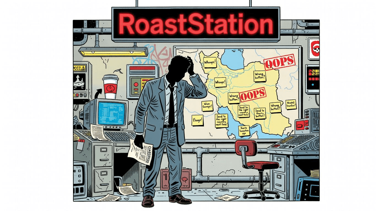 America's $10B 'Oops' in Iran — World satirical illustration · SPICY tier · Roast Station editorial