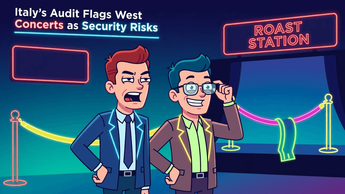 Italy's Audit Flags West Concerts as Security Risks — Entertainment satirical illustration · MEDIUM tier · Roast Station editorial