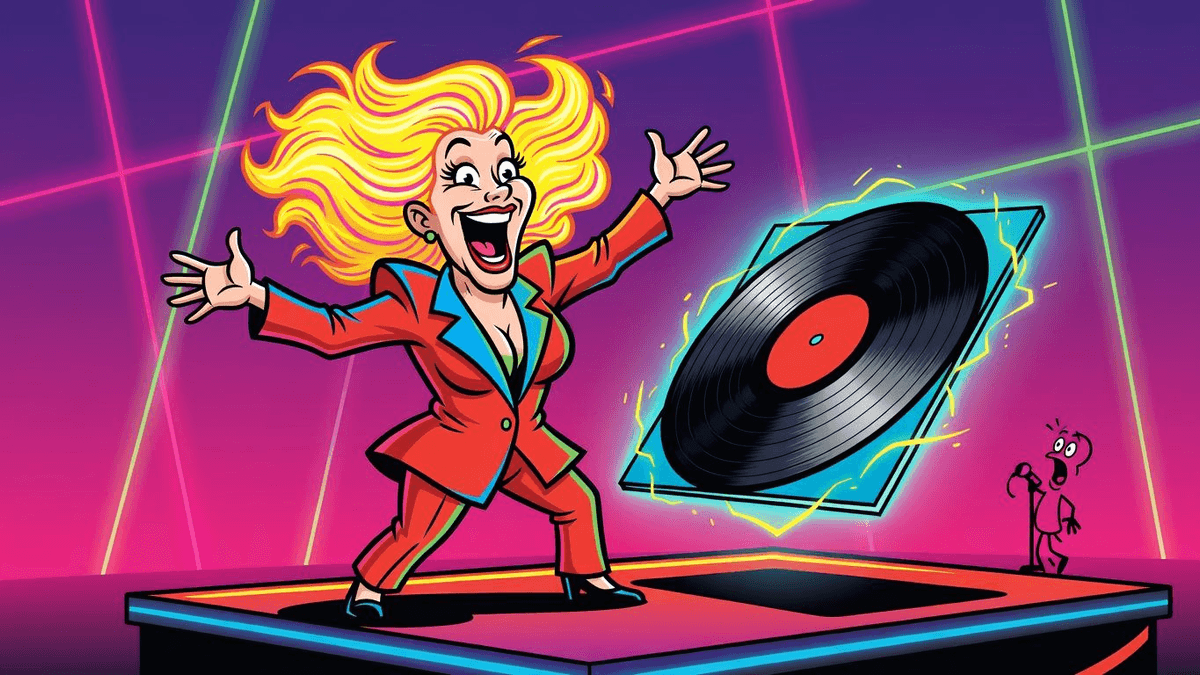 Jane McDonald’s 11th Album Cruises to #1 – Physics Defied — Entertainment satirical illustration · SPICY tier · Roast Station editorial