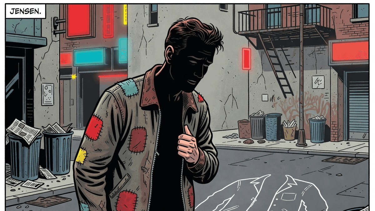 JENSEN WEARS THE SAME JACKET FOR 12 YEARS — Tech satirical illustration · SPICY tier · Roast Station editorial