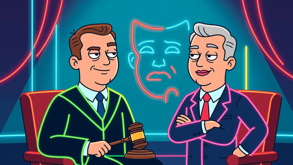 Judge Forces Kennedy Center to Ditch Trump Name in 14 Days — Politics satirical illustration · MEDIUM tier · Roast Station editorial