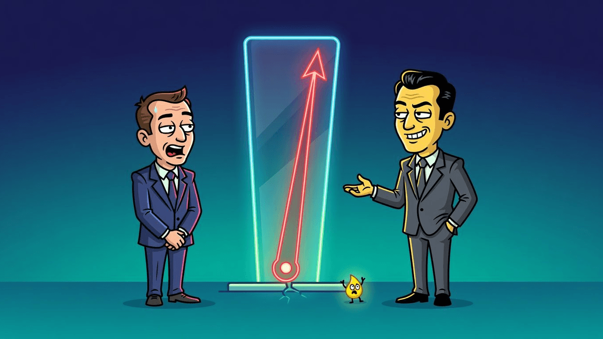 Oil Ego Meter Climbs on Fragile US-Iran Prospects — Finance satirical illustration · MEDIUM tier · Roast Station editorial