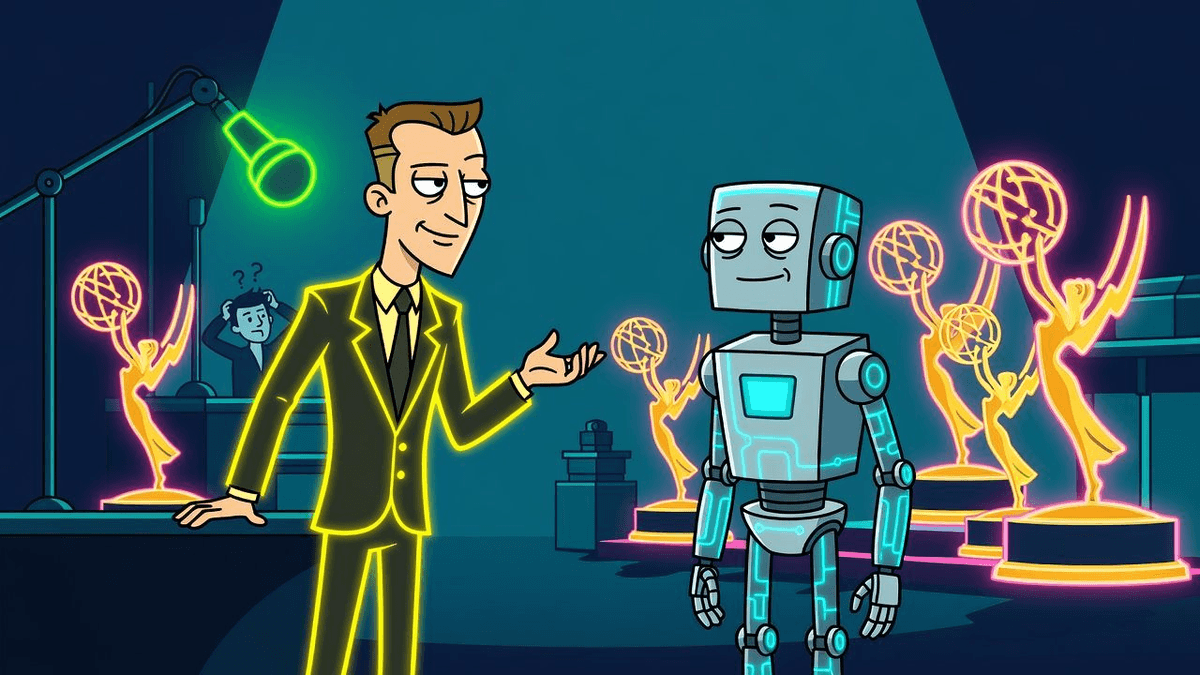 OpenAI Swaps Its Talk Show Into Emmy Variety Last Minute — Tech satirical illustration · MEDIUM tier · Roast Station editorial