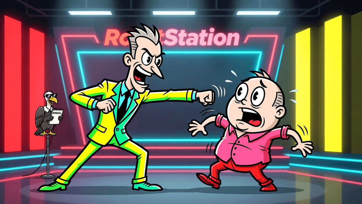 Pyfer KOs Izzy After 'Almost Offed Myself' Bombshell — Sports satirical illustration · SPICY tier · Roast Station editorial