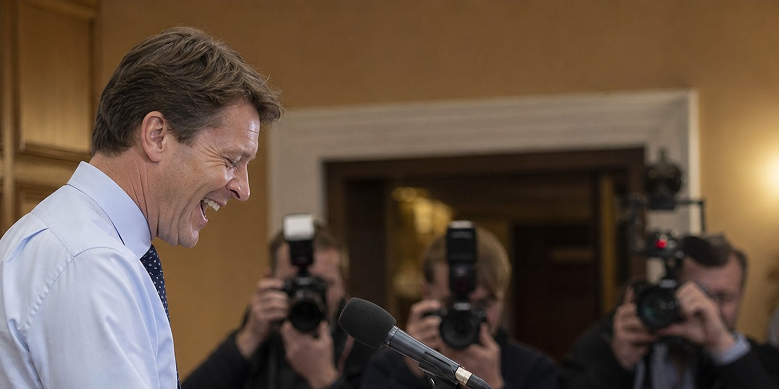 Richard Tice Toasted English Wine at a Westminster Briefing — Politics satirical illustration · SPICY tier · Roast Station editorial