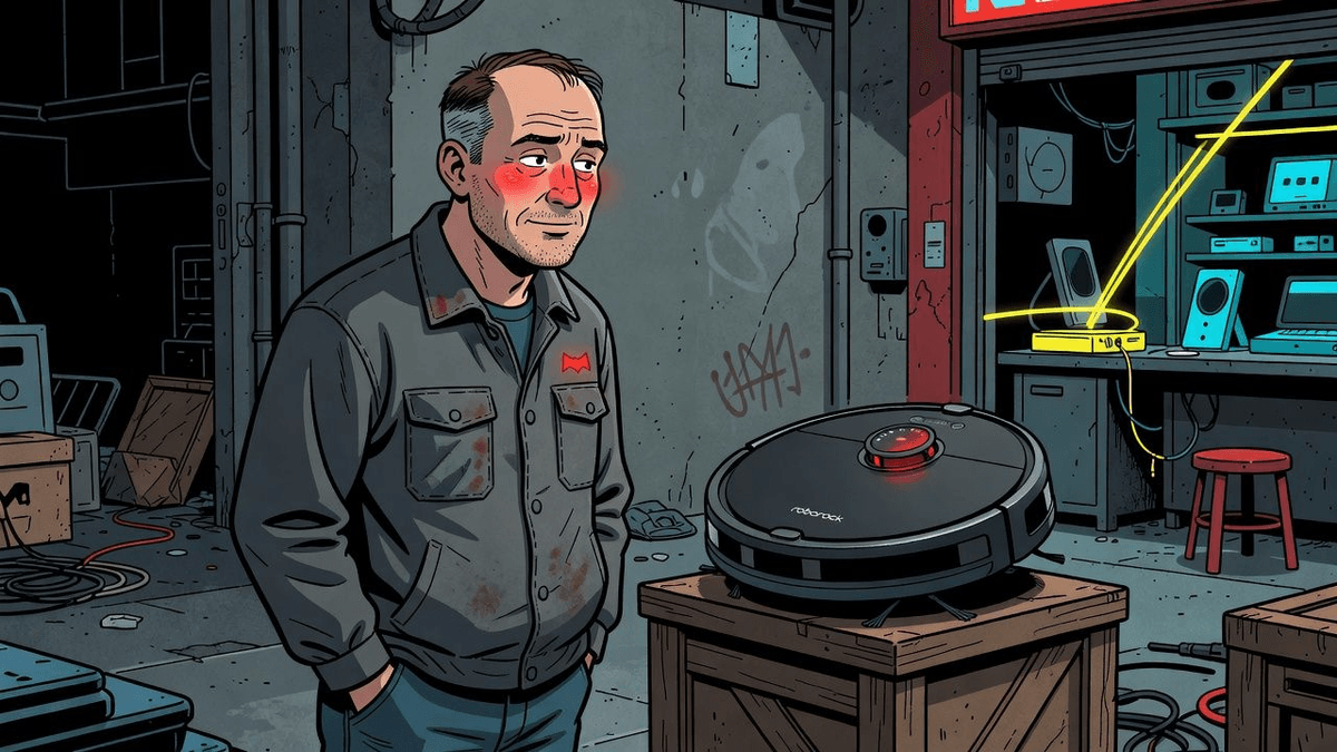 Roborock Ego Meter Spikes as Q10 S5 Plus Hits Cut-Price Glory — Tech satirical illustration · SPICY tier · Roast Station editorial