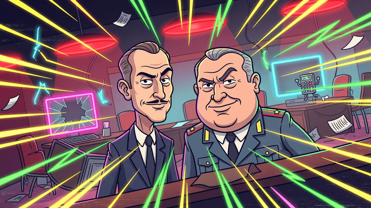Russia's Flagship Economic Forum Audited Straight Into a Drone Strike — Politics satirical illustration · SPICY tier · Roast Station editorial