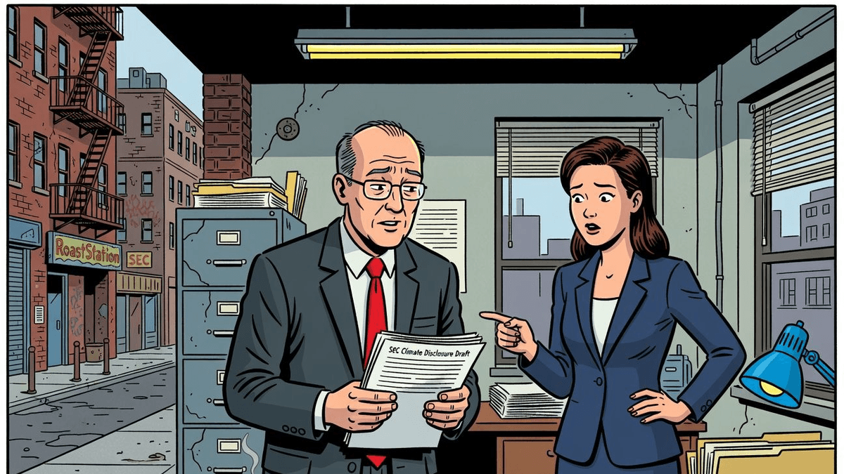 SEC Proposes To Axe Climate Disclosure Regulation — Finance satirical illustration · SPICY tier · Roast Station editorial