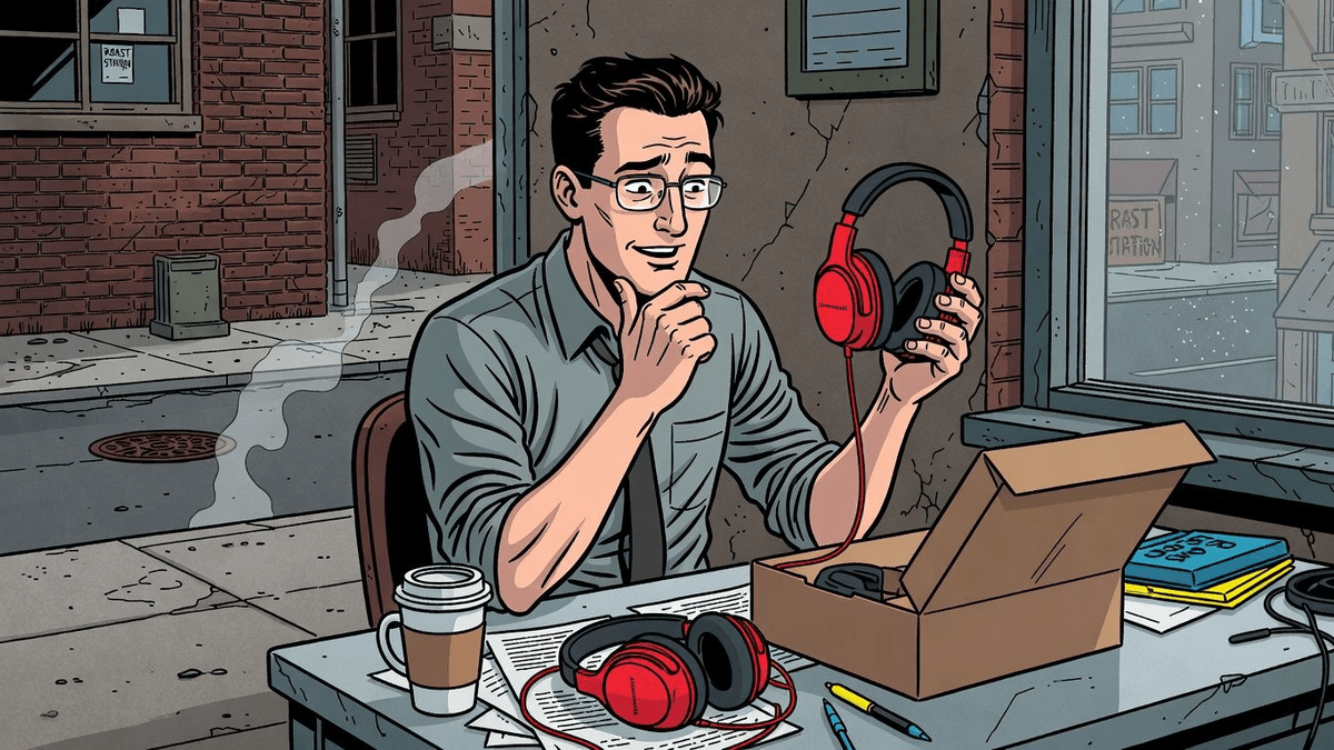 Sennheiser's Momentum 5 Audit: Basically the Same Damn Headphones — Tech satirical illustration · SPICY tier · Roast Station editorial