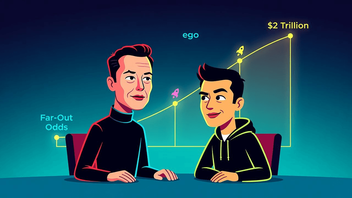 SpaceX Ego Meter: From Far-Out Odds to $2 Trillion Peak — Tech satirical illustration · MEDIUM tier · Roast Station editorial
