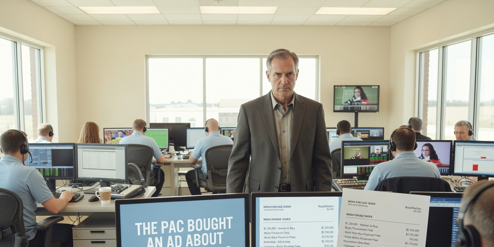 The PAC Bought an Ad About Not Buying Ads — Politics satirical illustration · SPICY tier · Roast Station editorial