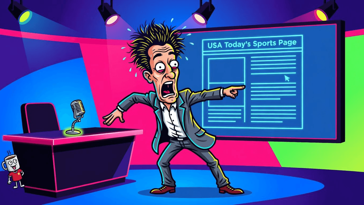 USA Today's Sports Page Is Just A Website Description — Sports satirical illustration · MEDIUM tier · Roast Station editorial