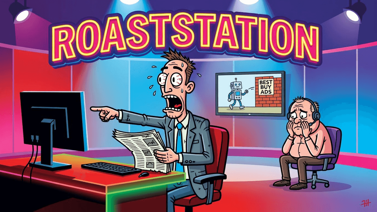 USA Today's Tech Section Is Just Best Buy's Newsletter — Tech satirical illustration · SPICY tier · Roast Station editorial