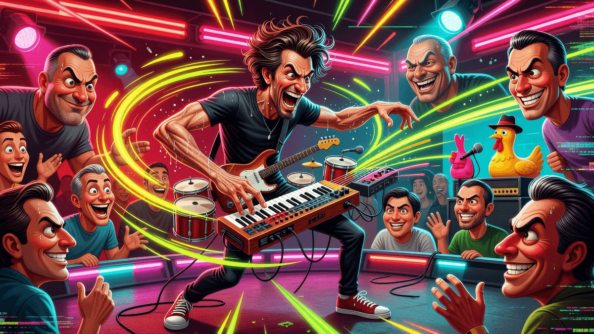 Valve Turned Their Controller Into a One-Man Cover Band — Tech satirical illustration · SPICY tier · Roast Station editorial