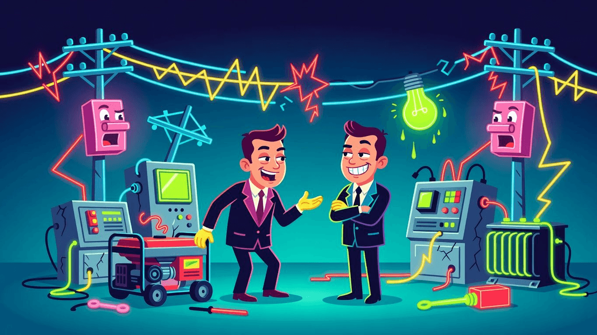 Venezuela Opens Electricity Sector After State Meltdown — World satirical illustration · MEDIUM tier · Roast Station editorial