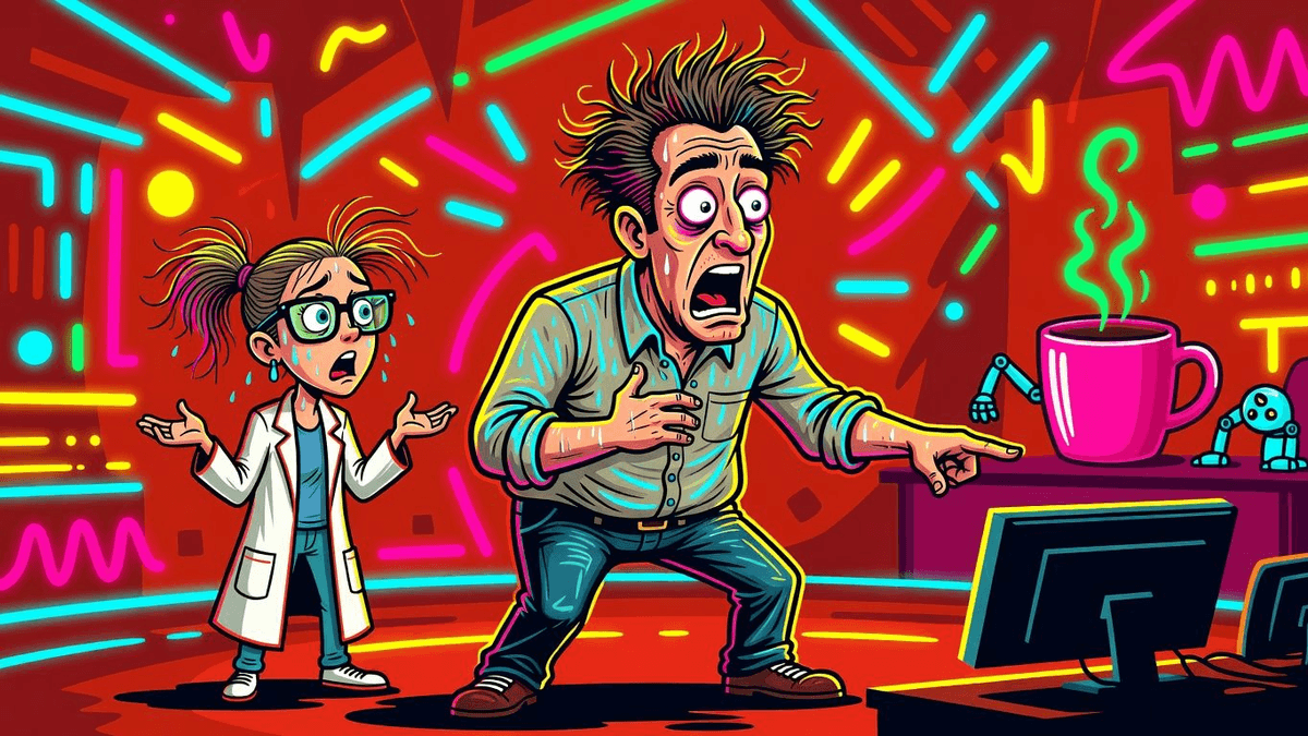 The Age of AI Has Arrived and Nobody Knows How to Code — Tech satirical illustration · SPICY tier · Roast Station editorial