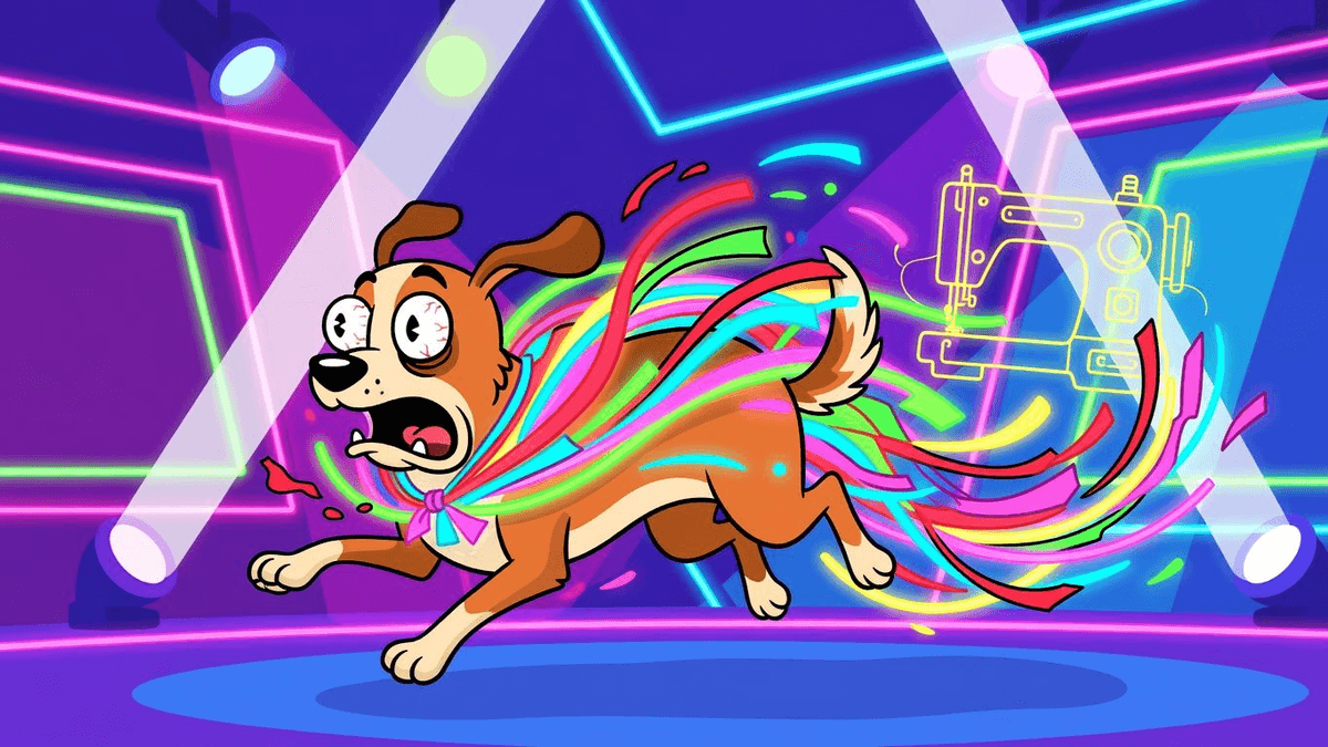 Viral Dog Escape Saga: Total AI Fabric-A-Thon — Tech satirical illustration · SPICY tier · Roast Station editorial