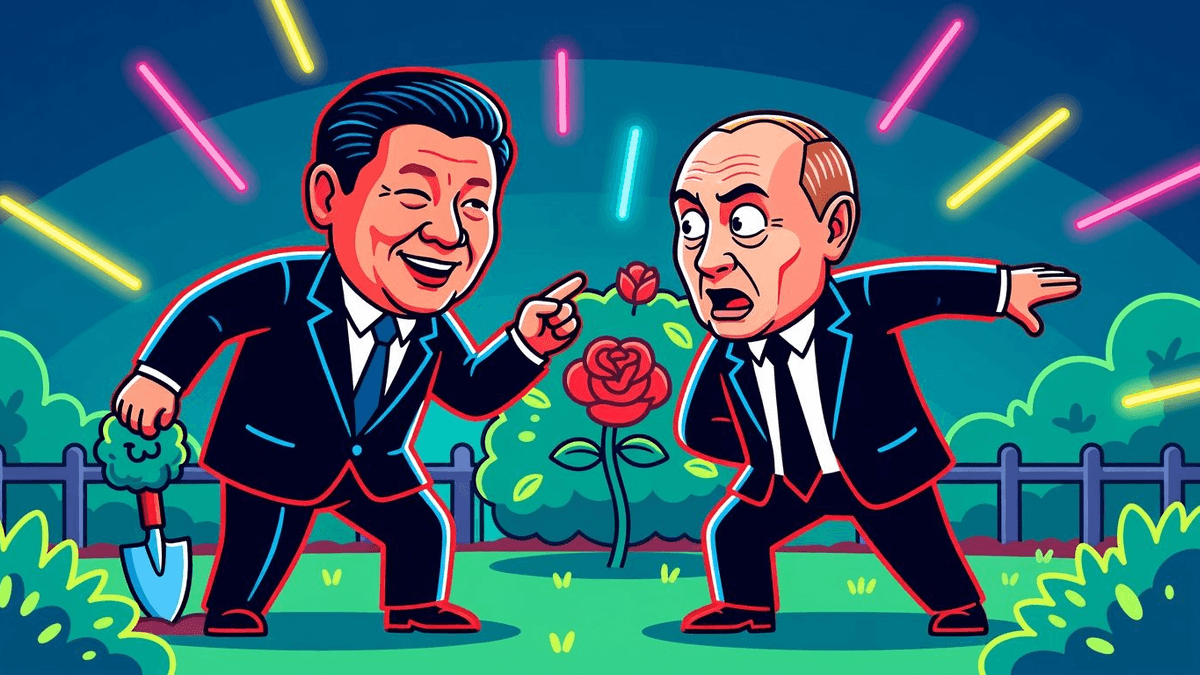 Xi's Putin Name-Drop: Diplomatic Garden Flirt or Putin-Shaming? — Politics satirical illustration · MEDIUM tier · Roast Station editorial